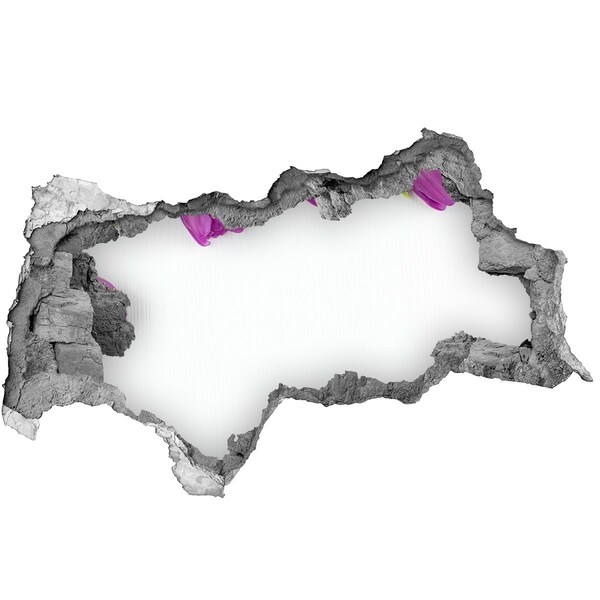 3D muursticker gescheurde muur Bloemen sijpelen door de muur heen.