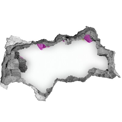 3D muursticker gescheurde muur Bloemen sijpelen door de muur heen.