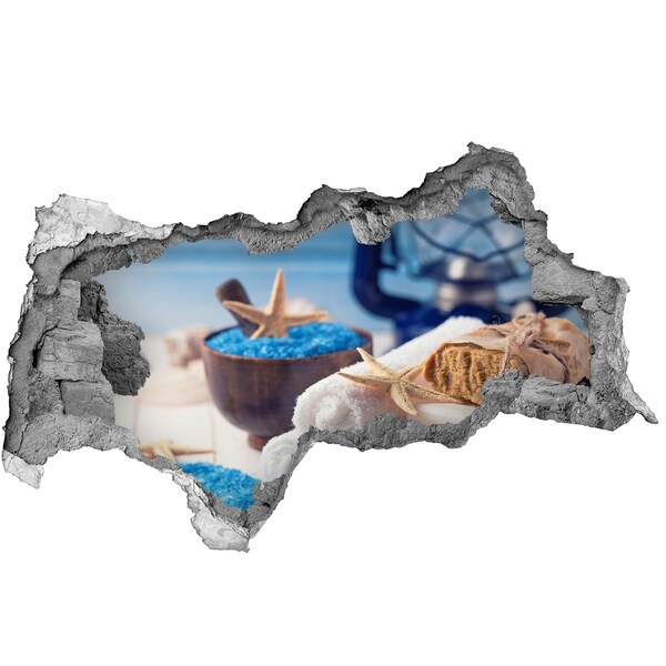 3D sticker gat in stenen muur Ontspan in de spa aan zee.