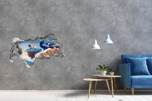 3D sticker gat in stenen muur Ontspan in de spa aan zee.