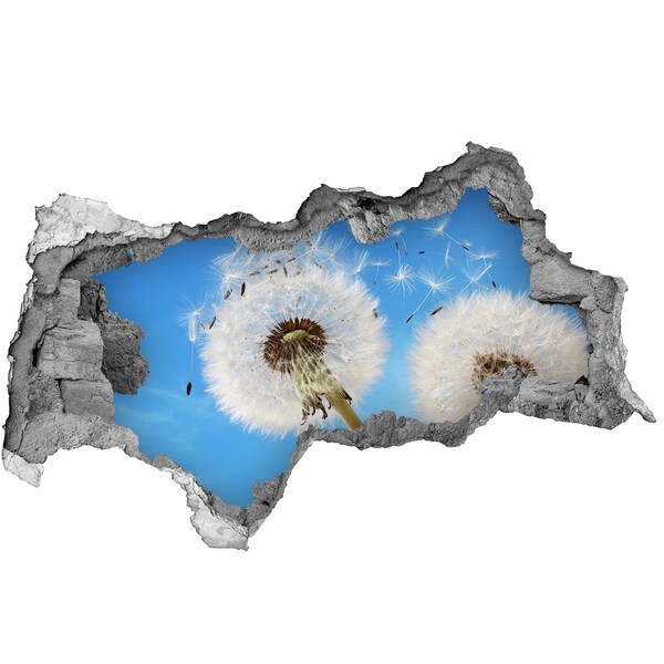 3D muursticker gescheurde muur Paardenbloemen in de blauwe lucht