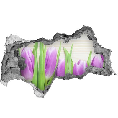 Wandsticker 3D doorkijk Bloemen in een gat in de muur
