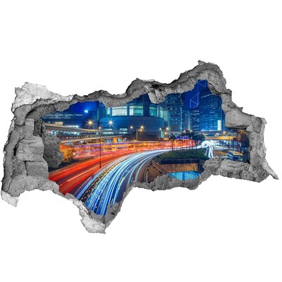 Zelfklevende 3D wandsticker illusie Moderne stad 's nachts