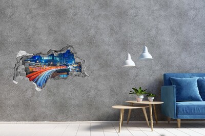 Zelfklevende 3D wandsticker illusie Moderne stad 's nachts