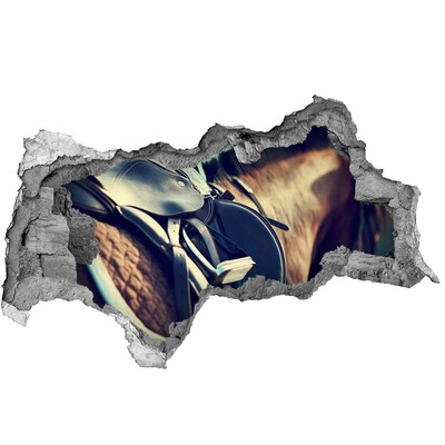 Wandsticker 3D doorkijk Een paard schoot van achter de muur vandaan.