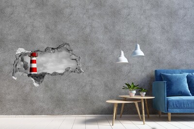 Wandsticker 3D doorkijk Vuurtoren in de wolken