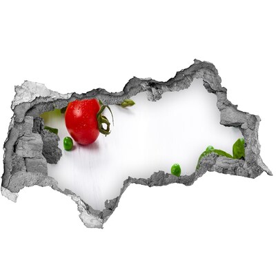 3D muursticker gescheurde muur Verse groenten in de keuken