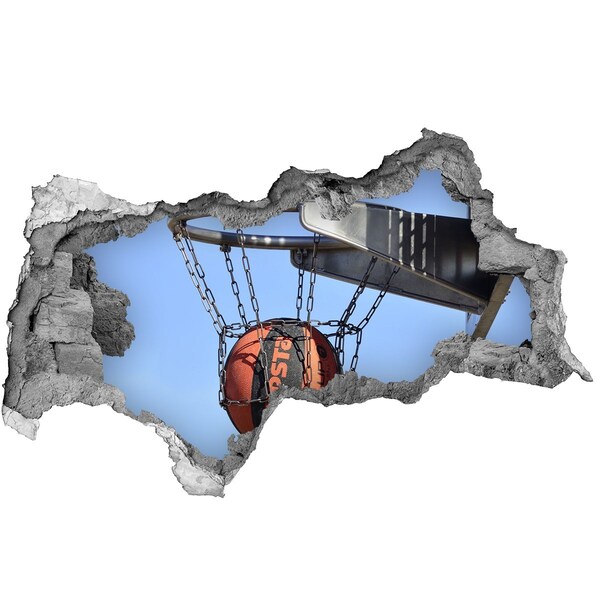 3D sticker gat in stenen muur Basketbalshot in actie