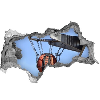 3D sticker gat in stenen muur Basketbalshot in actie