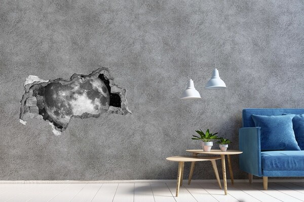 3D sticker gat in stenen muur De maan in het gat in de muur