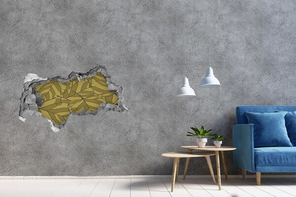 3D sticker gat in stenen muur Bladeren in beton