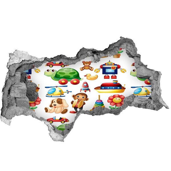 3D muursticker gescheurde muur Speelgoed in een kleurrijke wereld