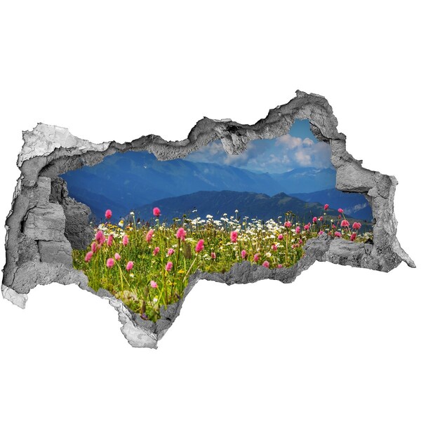 Zelfklevende 3D wandsticker illusie Bloemrijk berglandschap