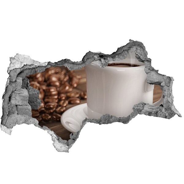 3D muursticker gescheurde muur Koffie en bonen op de muur als achtergrond