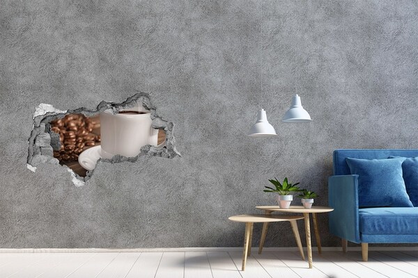 3D muursticker gescheurde muur Koffie en bonen op de muur als achtergrond