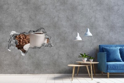 3D muursticker gescheurde muur Koffie en bonen op de muur als achtergrond