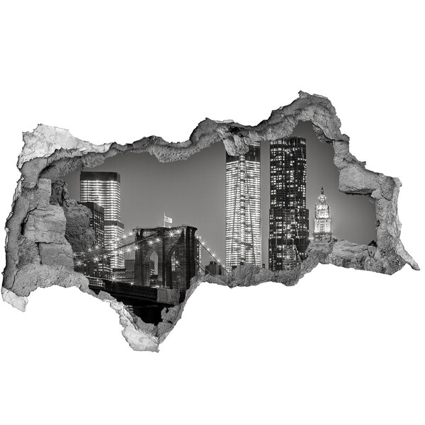 3D muursticker gescheurde muur Brooklyn Bridge 's nachts