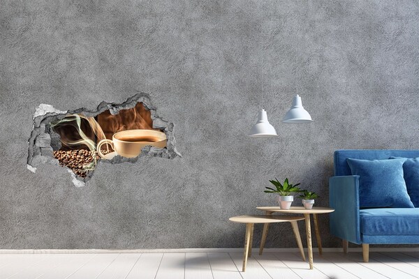 Zelfklevende 3D wandsticker illusie Koffie en koffiebonen