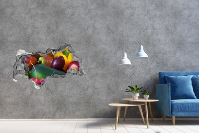 3D muursticker gescheurde muur Fruit en groenten in een gat in de muur
