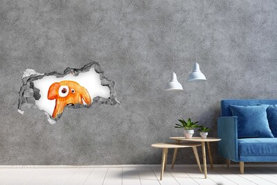 3D muursticker gescheurde muur Hond in een gat in de muur