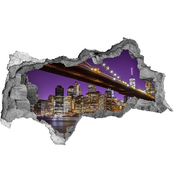 Zelfklevende 3D wandsticker illusie Brooklyn Bridge 's nachts