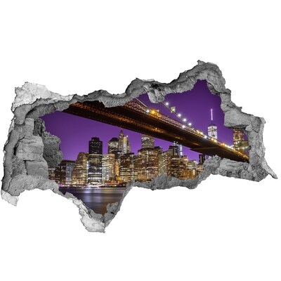 Zelfklevende 3D wandsticker illusie Brooklyn Bridge 's nachts