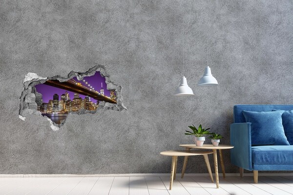Zelfklevende 3D wandsticker illusie Brooklyn Bridge 's nachts