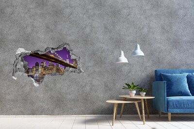 Zelfklevende 3D wandsticker illusie Brooklyn Bridge 's nachts
