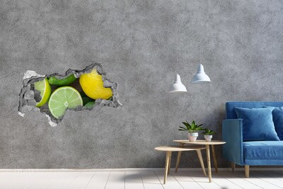 3D muursticker gescheurde muur Verse citrusvruchten in beton