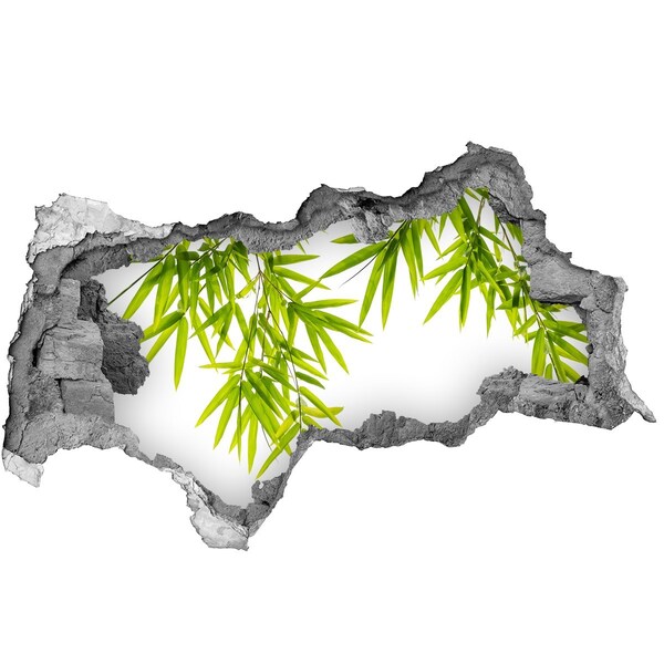 Wandsticker 3D doorkijk Groene bamboe door een gat in de muur