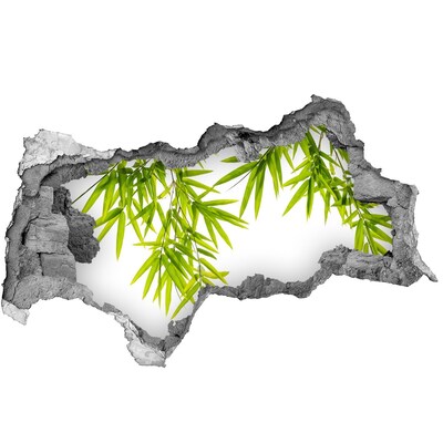 Wandsticker 3D doorkijk Groene bamboe door een gat in de muur