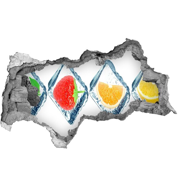 3D muursticker gescheurde muur Fruitig duo op ijs