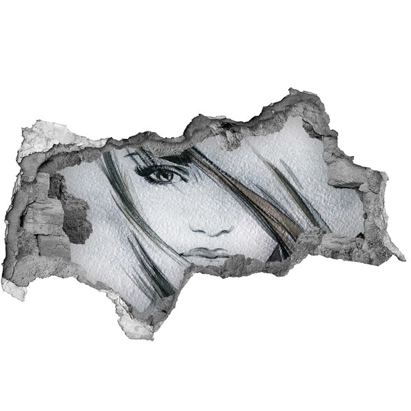 3D sticker gat in stenen muur Portret in een verwoeste muur