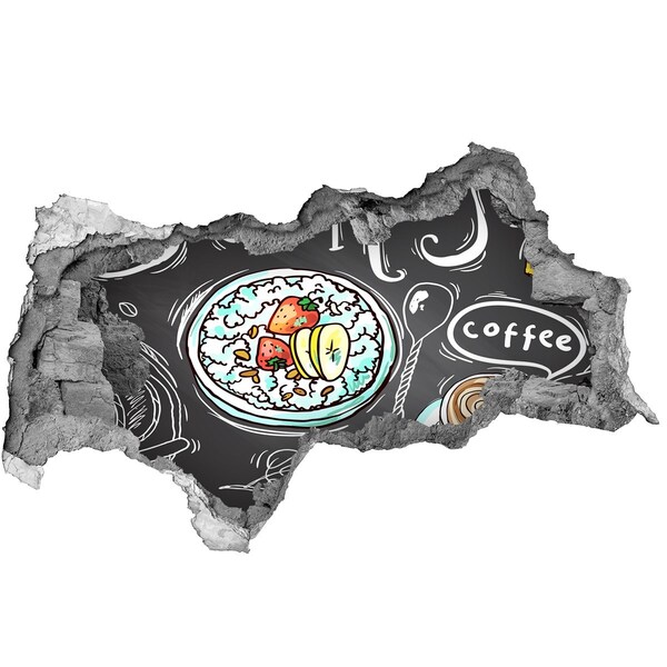 Zelfklevende 3D wandsticker illusie Retro ontbijt