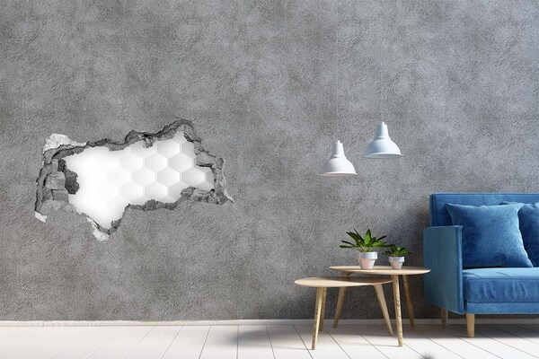 Zelfklevende 3D wandsticker illusie Gebroken muur met een zeshoekig patroon