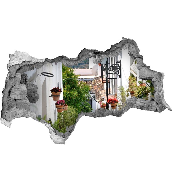 Wandsticker 3D doorkijk Een charmant straatje in een wit dorp