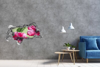 3D sticker gat in stenen muur Bloemen in een verwoeste muur