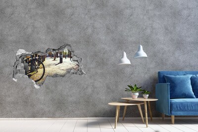 Zelfklevende 3D wandsticker illusie De charme van de straat met een fiets