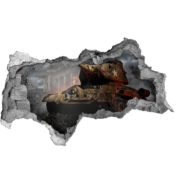 Zelfklevende 3D wandsticker illusie Tank in de ruïnes van de stad
