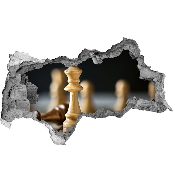 3D sticker gat in stenen muur Schaken door een gat in de muur