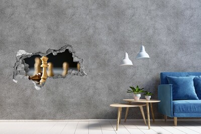 3D sticker gat in stenen muur Schaken door een gat in de muur