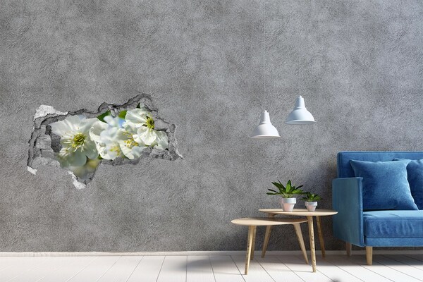 3D sticker gat in stenen muur Een bloemenparadijs achter de muur.