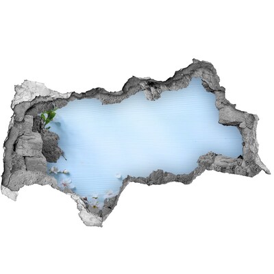 3D sticker gat in stenen muur Blauwe lucht achter de ingestorte muur