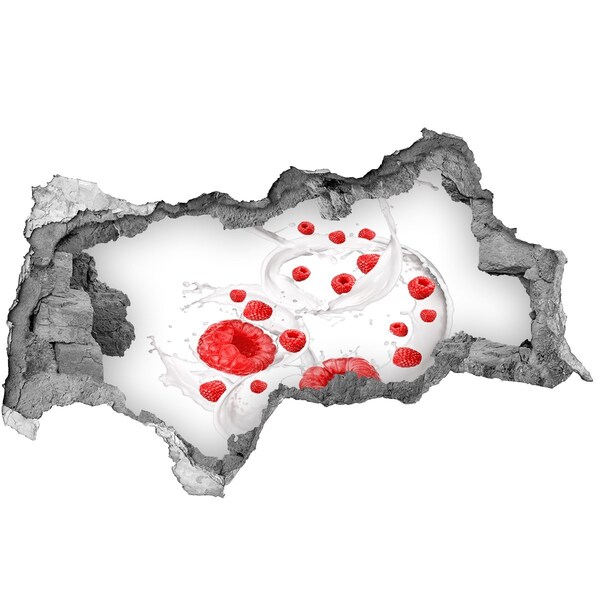 Zelfklevende 3D wandsticker illusie Frambozenexplosie in melk