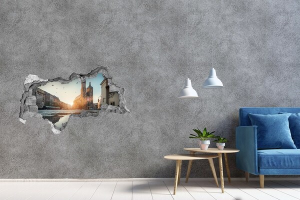 Zelfklevende 3D wandsticker illusie Magnoliabloemen in een gat in de muur