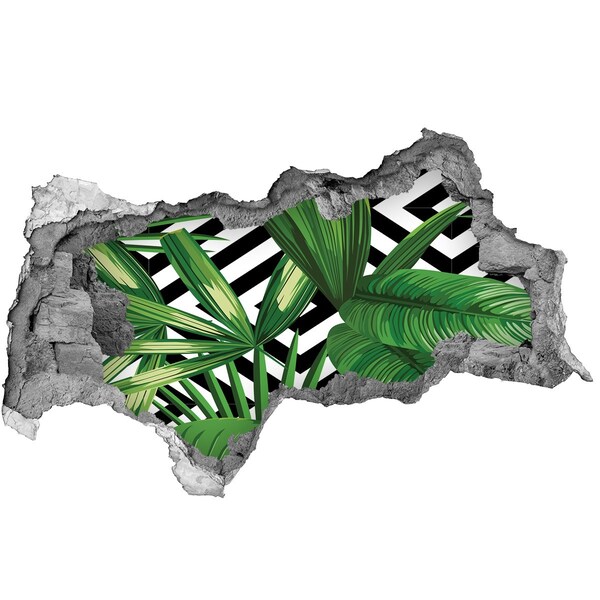 3D muursticker gescheurde muur Tropisch strand met een palmboom