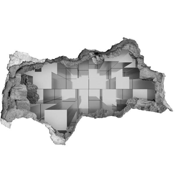 3D sticker gat in stenen muur Zwarte kubussen in 3D-ruimte