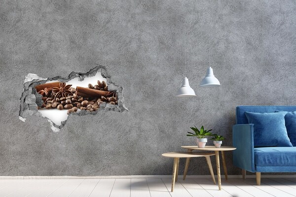 3D muursticker gescheurde muur Koffie met kruiden