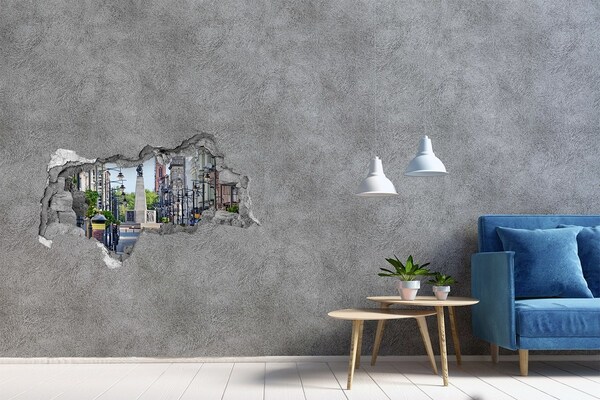 Wandsticker 3D doorkijk Tropische bladeren in een gat in de muur