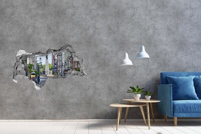 Wandsticker 3D doorkijk Tropische bladeren in een gat in de muur